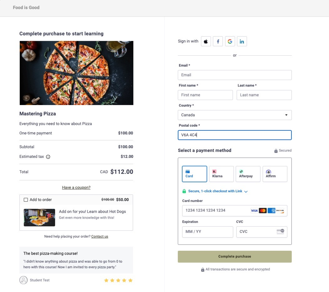 Create checkout pages