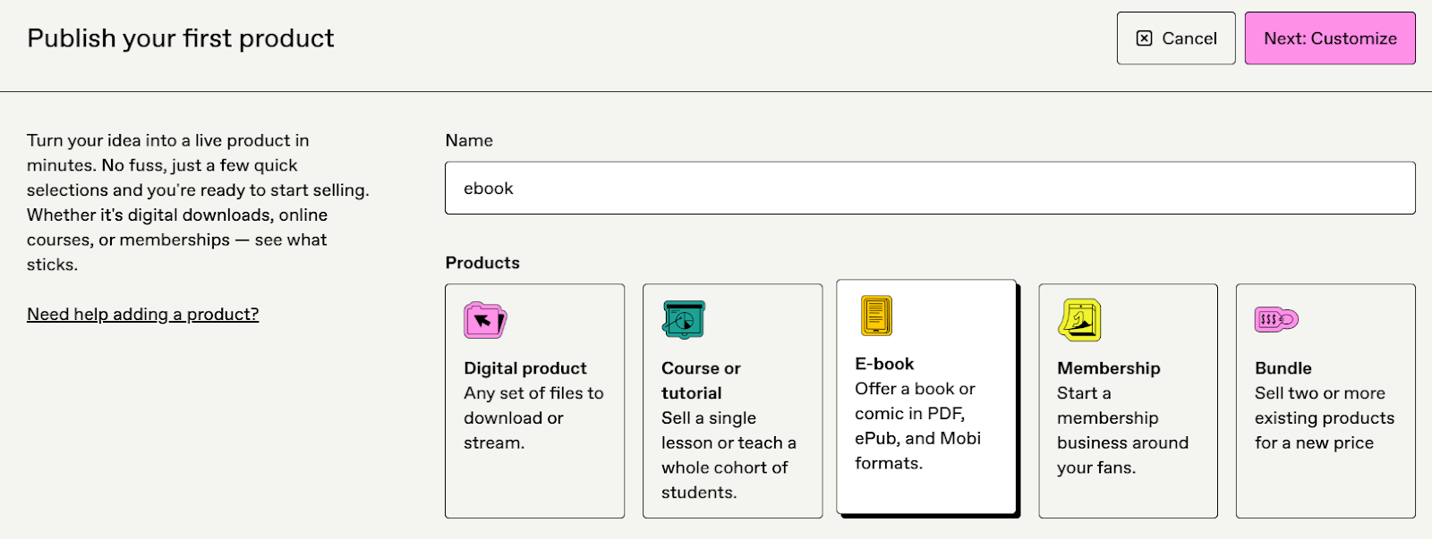 Publish your first product