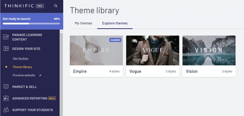 Thinkific website Builder